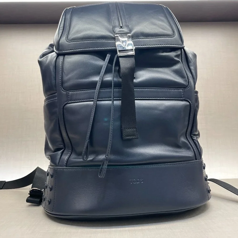 Tod's Italy Dark Navy Blue Leather Backpack, XBMTDSG9300ND6U820